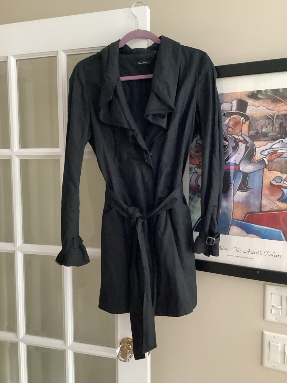 Tahari Black Long-Sleeve Wrap Trench Dress with Belt